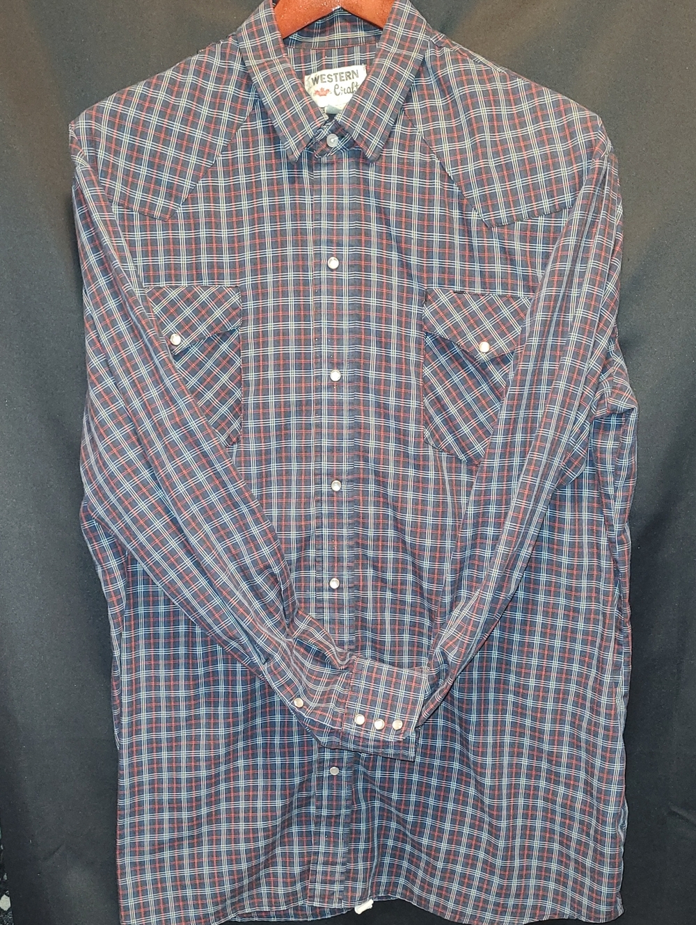 Western Craft shirt is a vintage blue and red plaid western Button Down 2XL
